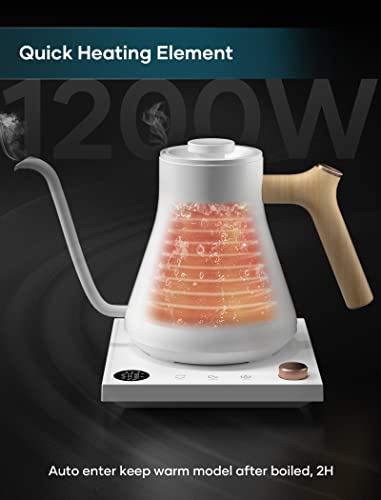 Electric Kettles, Intasting Gooseneck Electric Kettle, ±1℉ Temperature Control, Stainless Steel Inner, Quick Heating, For Pour Over Coffee, Brew Tea, Boil Hot Water, 0.9L White #TOP2