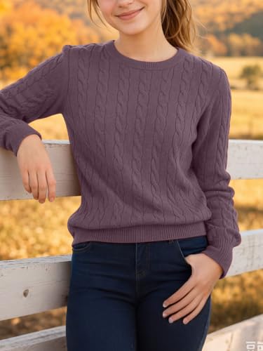 Image of Girls Sweaters Winter Tops Kids School Picture Teen Fashion Long Sleeve Crew Neck Cable Knit Casual Fall Cozy Pullover