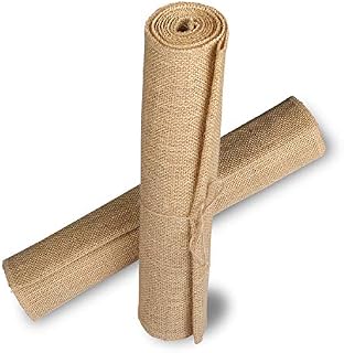 RAJRANG BRINGING RAJASTHAN TO YOU Pack of 2 Hessian Table Runner with Sewed Edge - 30 x 275 cm Each Natural Indian Rustic Brown Burlap Jute Fabric Roll for Crafting, Wedding Party Table Decoration