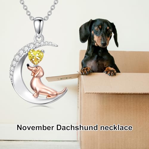 Image of PROESS Animal Birthstone Necklace 925 Sterling Silver Otter /Axolotl /Hippo /Elephant /Dachshund /Monkey /Red Panda Pendant Necklace Animal Birthstone Jewelry Gifts for Women