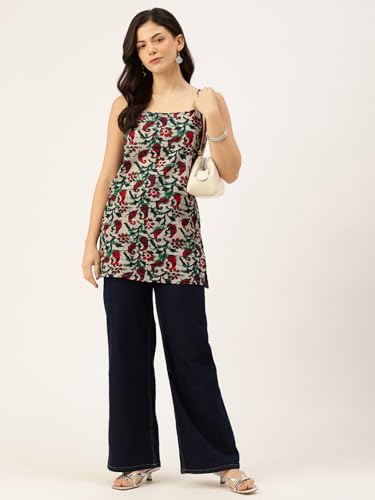 Image of feranoid Women's Printed Sleeveless Short Kurti with Stylish Neck, Backless Design & Side Slits (XS-XL)