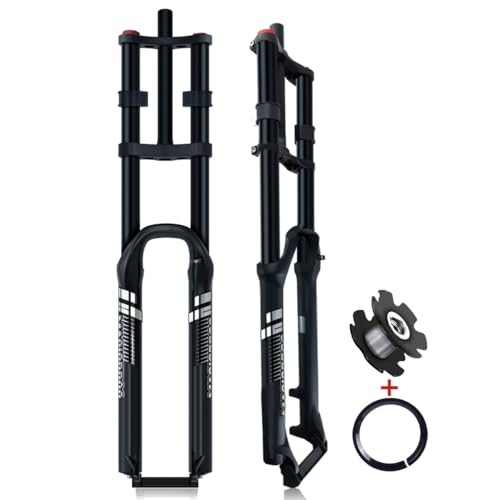 26/27.5/29インチ DH マウンテンバイクエア サスペンション フォーク 180mmトラベル 1-1/8 ストレート フロントフォーク 15mmスルーアクスル QR 9mm ディスクブ ダブルショルダー フォーク リバウンド調整(Black,26I