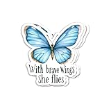 (3pcs) with Brave Wings She Flies Stickers - Warrior Quote - Womens Rights - Butterfly Decal - Decorative Decals - Durable & Waterproof - Perfect for Laptops Water Bottles Car - Ideal for Gifting