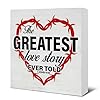Farmhouse religious the great love story wooden sign valentines day decorations for home shelf bible verse decor  urban country home decor