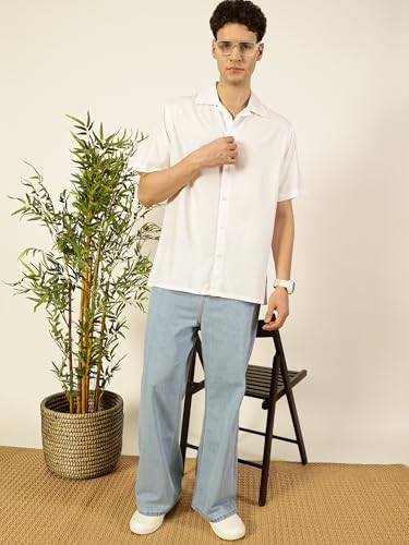 Image of Thomas Scott Men Half Sleeves Camp Collar Oversize Fit Solid Casual Shirt
