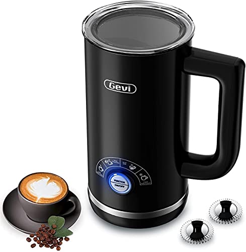 Gevi Milk Frother, 4 in 1 Automatic Electric Milk Steamer, Cold and Hot Milk Foam Maker & Milk, Chocolate Warmer for Cappuccino, Hot Chocolates, Macchiato, Latte, NTC Temperature Control System, Black