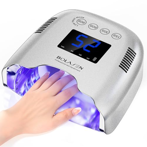 BOLASEN Cordless Rechargeable UV Nail Lamp - UV Light for Gel Nails with Metallic Reflector & Metal Base, 54W Portable Wireless LED Nail Dryer, Professional Curing Lamp for Salon, Silver Glitter