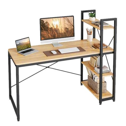 ZOLTA Loft Schreibtisch mit Regalen 120x48 cm Schwarz Eiche Natur Stabiler Computertisch Homeoffice Arbeitstisch Gamingtisch höhenverstellbar Metallrahmen MDF Ablage Links oder rechts montierbar