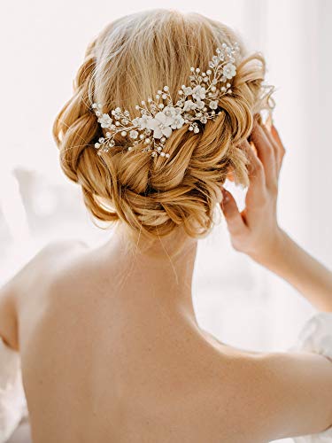 AW BRIDAL Bridal Hair Comb Pearl Wedding Hair Pins Rhinestone Hair Accessories Vine Side Comb Hair Jewelry for Women braids Silver