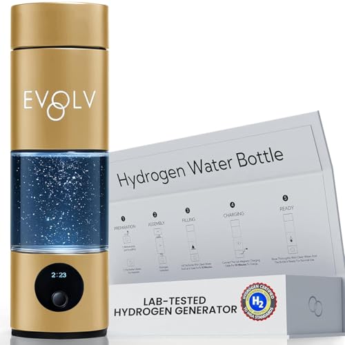 EVOLV Hydrogen Water Bottle Generator – SPE & PEM Water Ionizer 5.4PPM, Highest H2 Concentration – Portable 8oz Hydrogenated Water Bottle – Leak-Proof Hydrogen Water Machine, Easy to Use – Champagne