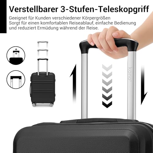 KONO Trolley Koffer Mittelgroß 4 Rollen Leicht Hartschalenkoffer Reisekoffer mit TSA Schloss, 65x44x25.5cm, 61Liter, Zwillingsrollen Rollkoffer, ABS Hartschale (Schwarz, L)