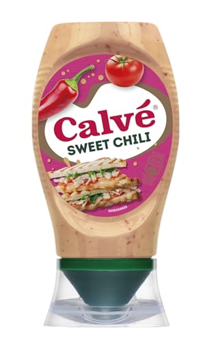 Calvé Salsa Sweet Chili, Salsa Dolce e Piccante, Formato 250 ml Top Down con Peperone Rosso e Peperoncino, Pensato per Pollo Fritto, Tacos e Piatti Asiatici