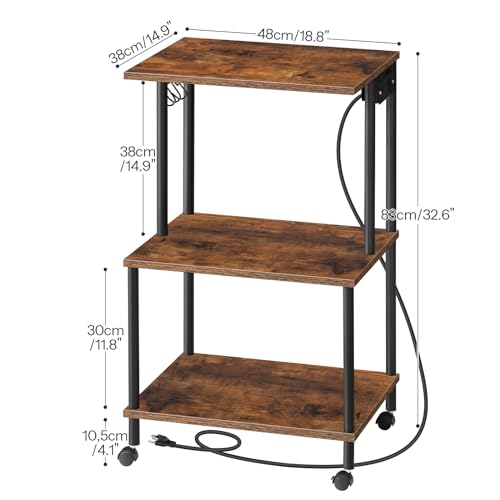 HOOBRO-Printer-Stand-3-Tier-Printer-Cart-with-Charging-Station-Industrial-Printer-Storage-Shelf-with-Wheels-Large-Rolling-Printer-Table-for-Home-Office-Rustic-Brown-and-Black-BF48UPS01 HOOBRO Printer Stand 3 Tier Printer Cart with Charging Station Industrial Printer Storage Shelf with Wheels Large Rolling Printer Table for Home Office Rustic Brown and Black BF48UPS01