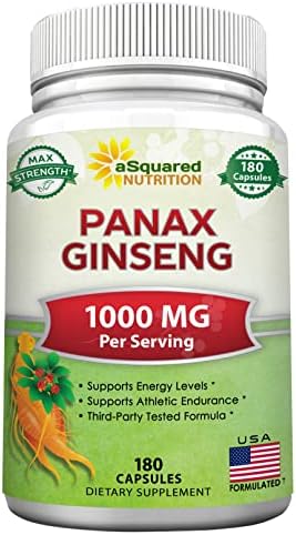 Red Korean Panax Ginseng (1000mg Max Strength) 180 Capsules Root Extract Complex, Asian Powder Supplement, High Dosage Ginsenosides in Seeds, Tablet Pills for Women & Men for Sex Health