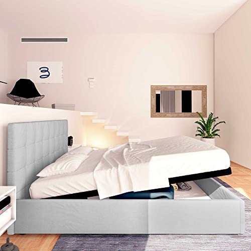 Baldiflex Einzelbett mit Stauraum, Modell Dublino, aus Kunstleder, Lattenrost, für Einzelbetten 140 x 190 cm, elegantes Kopfteil in Hellgrau – Bild 5