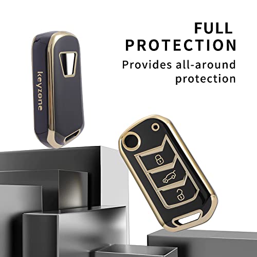 Image of Keyzone TPU Car Key Cover and Keychain Compatible for: Scorpio-N, TUV 300 Plus, XUV 300, XUV700, Marazzo, Bolero 2020, Scorpio, Thar Flip Key (Gold Black with Zinc Alloy Keychain)