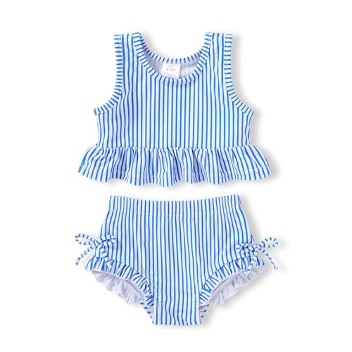 Image of HAPPYMA Baby Swimsuit Toddler Girl Bathing Suit Summer Stripe Bikini Set Beach Two Piece Swim Wear