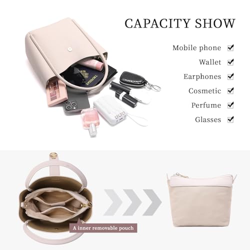 Bolso Hobo de Cuero para Mujer Beige miniatura 4