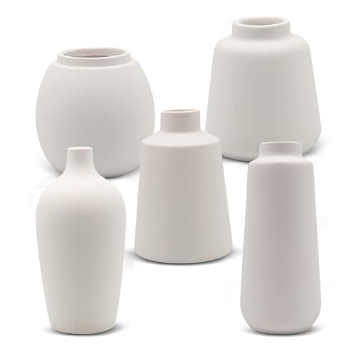 Ceramic Vases Set of 5, White Bud Vase Set Small