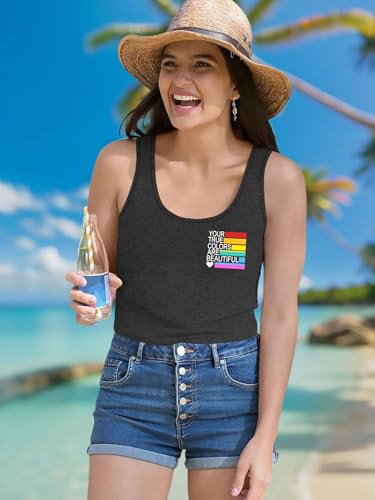 Image of Ithalt Pride Tank Top for Women LGBT Rainbow Flag Shirt Love Heart Graphic Tee Lesbian Gay Pride Sleeveless Vest