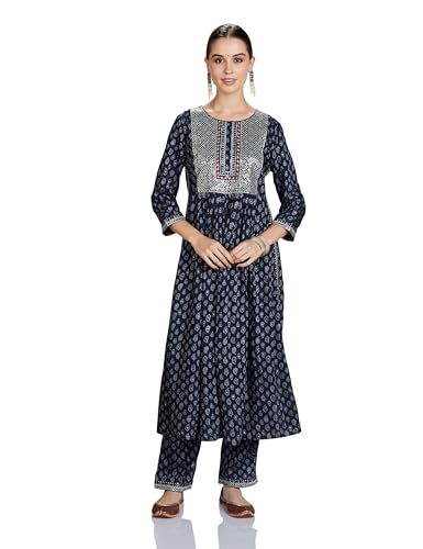 Image of Amazon Brand - Myx Women's Embroidered Kurta and Pant Set in Rayon (Available in Plus Sizes)