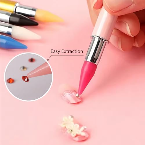 SILPECWEE Caneta apontadora de strass, 5 peças, ferramenta de pontilhamento de unhas de ponta dupla