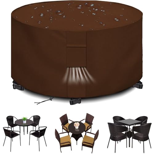 Housse table ronde imperméable 420D marron avec aérations 204cm - 2