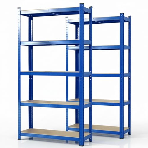 Floordirekt Schwerlastregal, 2er Set, blau 200 x 100 x 50 cm Steckregal, Kellerregal, Lagerregal, Werkstattregal, Werkbank - 5 verstellbare Böden (Lakota)