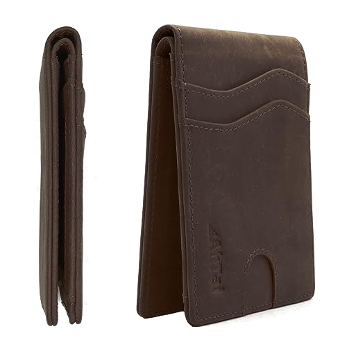 AhTai Genuine Leather Wallet for Men - Mens Slim Wallet and Bifold Minimalist Wallet - RFID Blocking Mens Wallet with Gift Box - Cash Credit Card Holder(Brown)