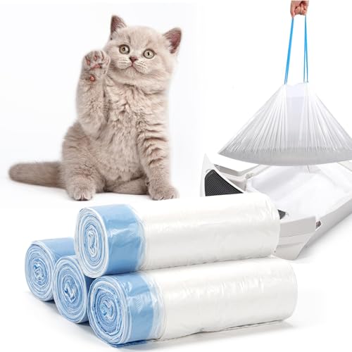 80 Stück Biologisch Abbaubreie Mülltüten für Katzentoiletten,Mülltüten mit Tragegriff Selbstreinigende Katzentoilette Müllbeu