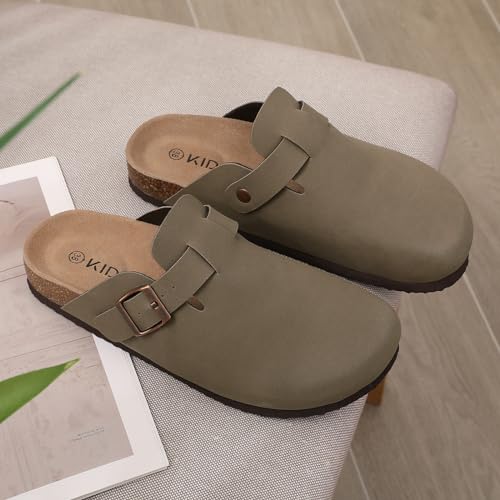 Image of KIDMI Unisex Vegan Suede Clogs Leather Mules Womens Mens Cork Footbed Potato Shoes with Arch Support, Brown, Size 41