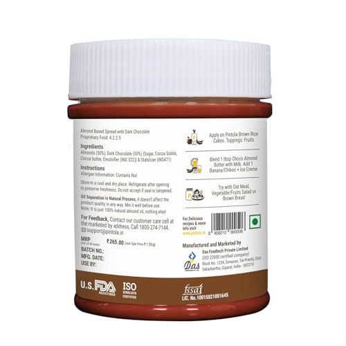 Image of Pintola Almond Choco Spread Creamy 200g | High Protein & fiber | Gluten & cholesterol free | Smooth | Rich in vitamins & anti-oxidants | Made with dark chocolate (Pack of 3)