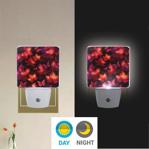 Luz nocturna roja con hojas y mariposas miniatura 4