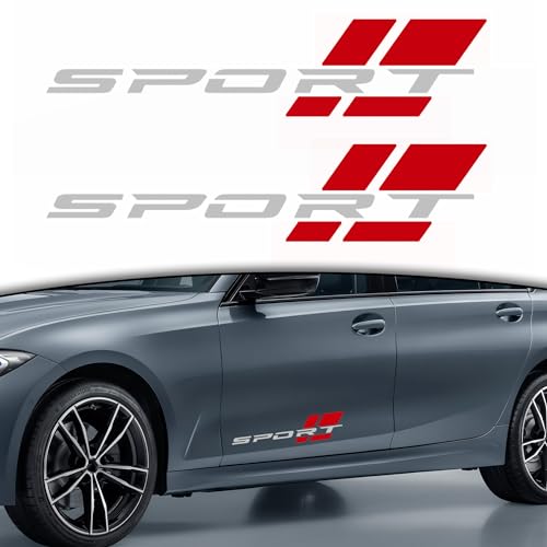 Image of Zhizhong Car Sport Decal,16 Inch Vinyl Sticker Fit for All Cars Side (2 pcs Silver red)