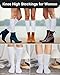 Senker Fashion Knee High Socks for Women, Cotton White Long Tube Sock Black Stockings Striped for Boot Outdoor Sport