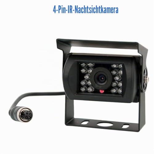 4-polige robuste Nachtsicht-Rückfahrkamera mit 18 IR-LEDs, wasserdicht, für Busse, LKW, Anhänger, 12 V-24 V, mit 15 m langem, 4-poligen Kabel