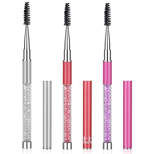 Molain 3 PCS Augenbrauenbürste Spoolies Wimpernkamm Mascara Zauberstab Augenbrauen Wimpernverlängerung Separator Reinigungsset Fächerwimpern Kosmetik Make-up Applikator Kristallgriff mit Kappe