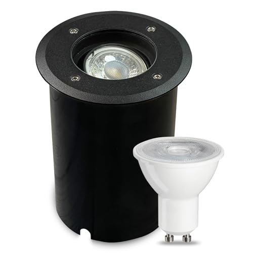 JNR Edelstahl Bodeneinbaustrahler Aussen Schwenkbar IP67 230V, Wasserdicht Bodenleuchten Außen mit LED GU10 5W 3000K Warmweiß Glühbirne, Rund Bodenstrahler Befahrbar für Garten,Wegen,Schwarz JNR Edelstahl Bodeneinbaustrahler Aussen Schwenkbar IP67 230V, Wasserdicht Bodenleuchten Außen mit LED GU10 5W 3000K Warmweiß Glühbirne, Rund Bodenstrahler Befahrbar für Garten,Wegen,Schwarz