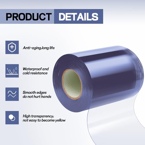 Image of Moukeren Plastic Curtain Strips, 26 ft x 8 in Clear PVC Strip Curtain Roll, Heavy Duty Plastic Insulated Freezer Door Strips for Commercial, Walk-in Cooler, Garage, Warehouse, Pet Animal House