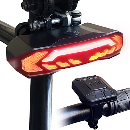 Smart Bike Tail Light with Turn Signals, Brake Light, Warning Electric Horn, USB Rechargeable Rear Bicycle Light with 6 Light Modes, Anti-Theft Alarm, IP54 Waterproof