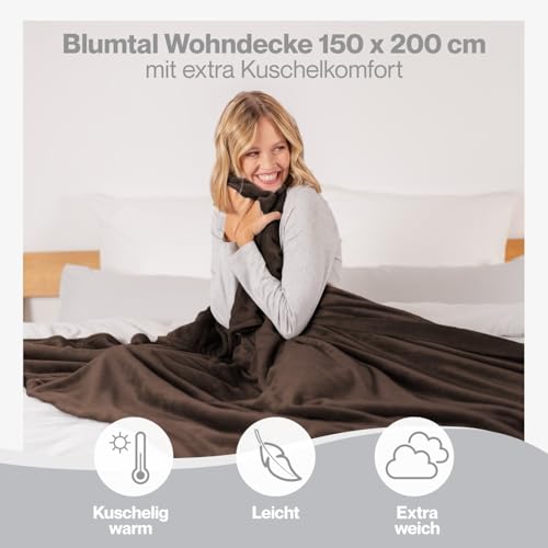 Blumtal Kuscheldecke flauschig - Oeko-TEX zertifizierte Fleecedecke 150x200 cm - Wohndecke 150x200 cm - Decke Couch Wohn- & Kuscheldecke - Wohndecke Kuscheldecke Dunkelbraun