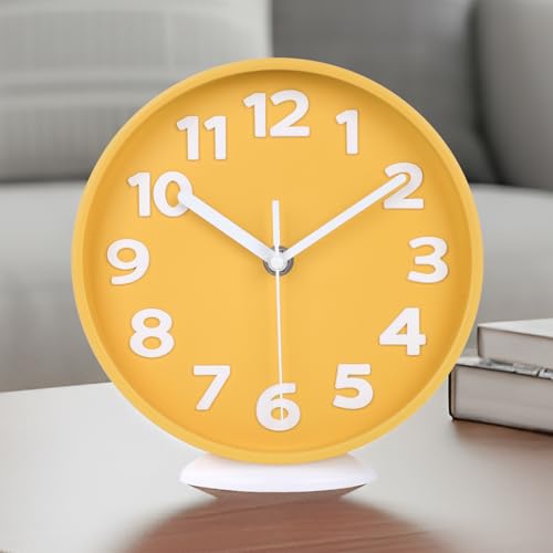 JENLYSTIME 8 Inch Vibrant Yellow Modern Wall Clock – Silent Non Ticking, Bold 3 D Numbers, Precise