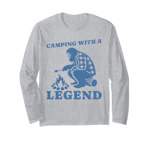 Camping With A Legend Retro Sasquatch Per Uomini Donne Bambini Maglia a Manica