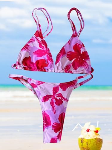 Image of Women's Sexy Thong Bottom Two Piece Bikini Double Shoulder Straps Cute Swimsuit Triangle Bathing Suit