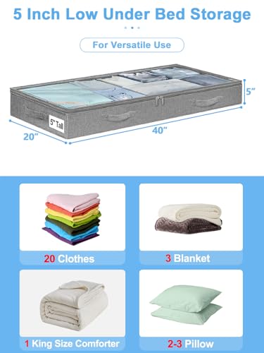 Image of punemi 5 inch High Soft Fabric Low Profile Under Bed Storage, 4 Pack, Grey