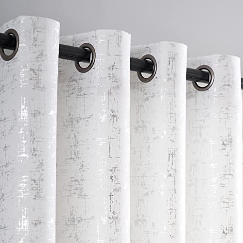 Taisier Home Silver Foil Print Linen Textured Curtains - Geometric Dots Pattern Design for Nursery, Toy Room - Thermal Insulated Window Treatment, 2 Panels, 63