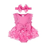 FOCICI Roupas de verão para meninas recém-nascidas, sem mangas, macaquinho + faixa de cabeça, conjunto de 2 peças, 0 a 12 meses, Rosa, 6-9 Meses