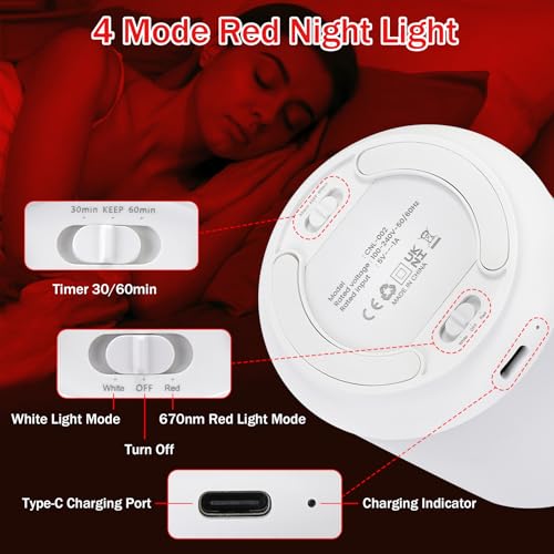 670nm Red Light Night Light for Sleep with Timer, Rechargeable, Dimmable, Sleep Aid Lamp Blue Light Blocking for Improve Sleep, Deep Relaxation, Meditation, Yoga - Image 4