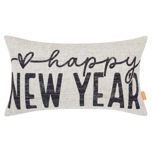 LINKWELL New Year Pillow Cover 12x20, Lumbar Polyester Cushion Case, Holiday...