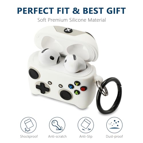 Image of [2Pack] Gedicht for Apple Airpods 4th Generation Case Cover(2024), Cute Cartoon Game Consoles Controller Soft Silicone Protective Cases for Airpods 4 Case with Keychain for Women Men，Blue+White